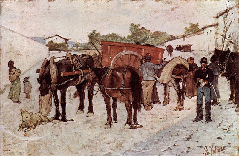 Giovanni Fattori Strada di campagna con i contadini e soldati oil painting image